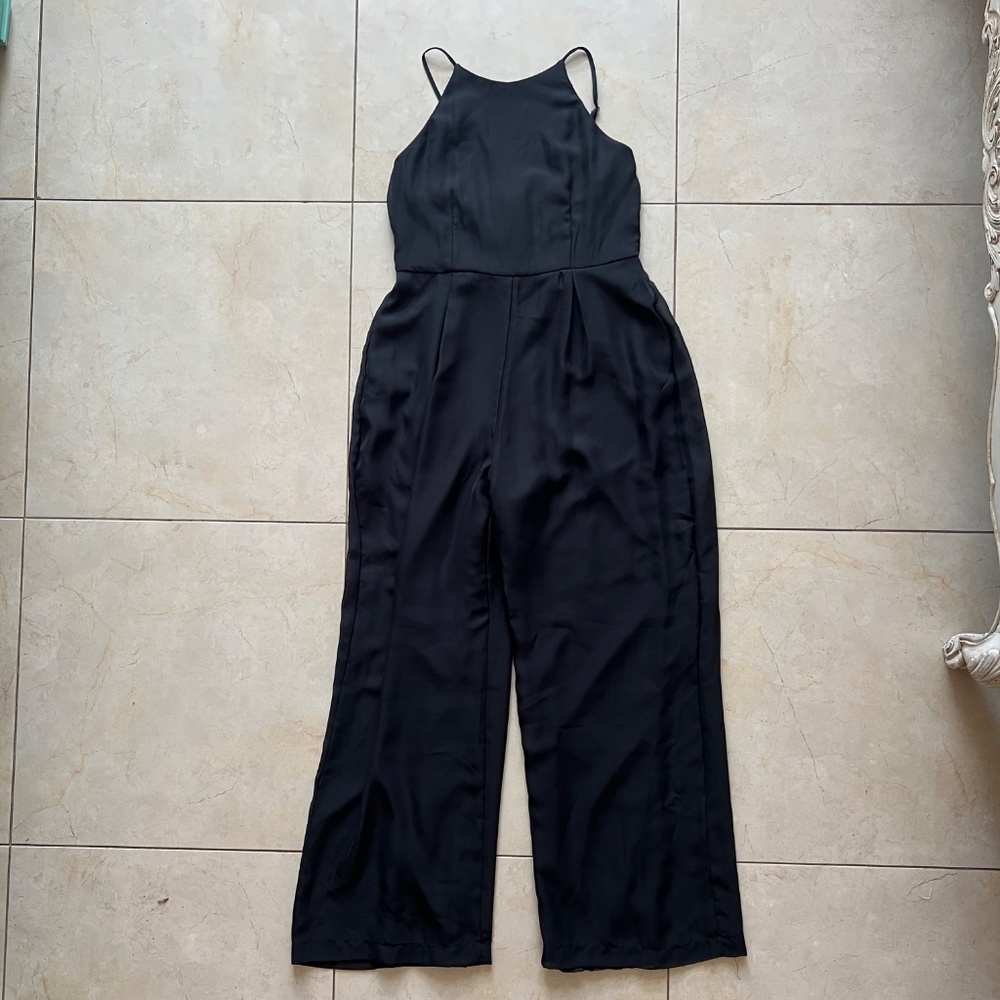 Black Boat Neck Collar Jumpsuit